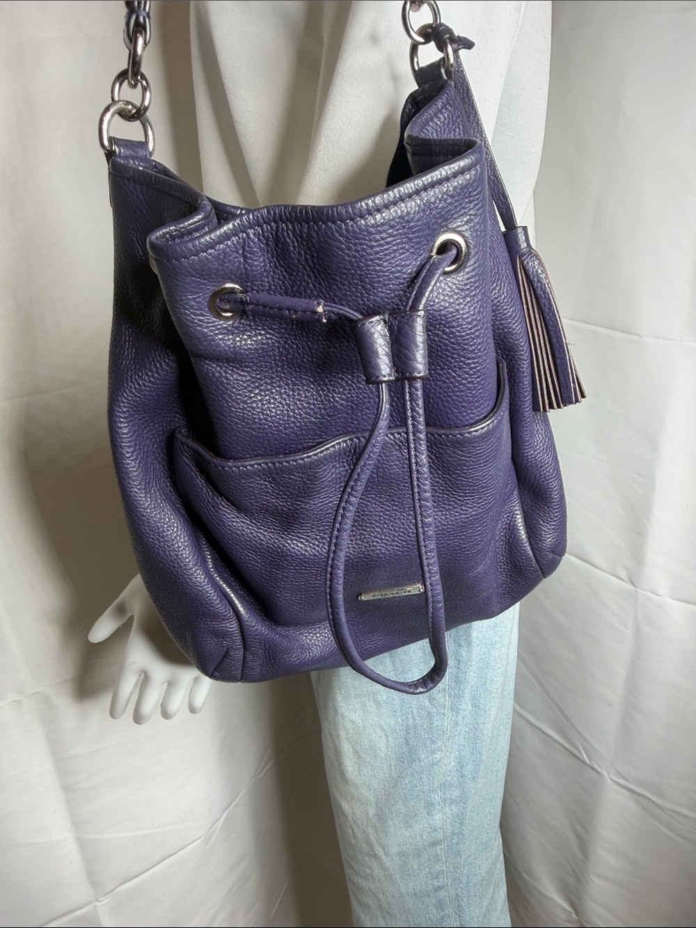 Coach Purple Pebbled Leather Drawstring Shoulder Bag